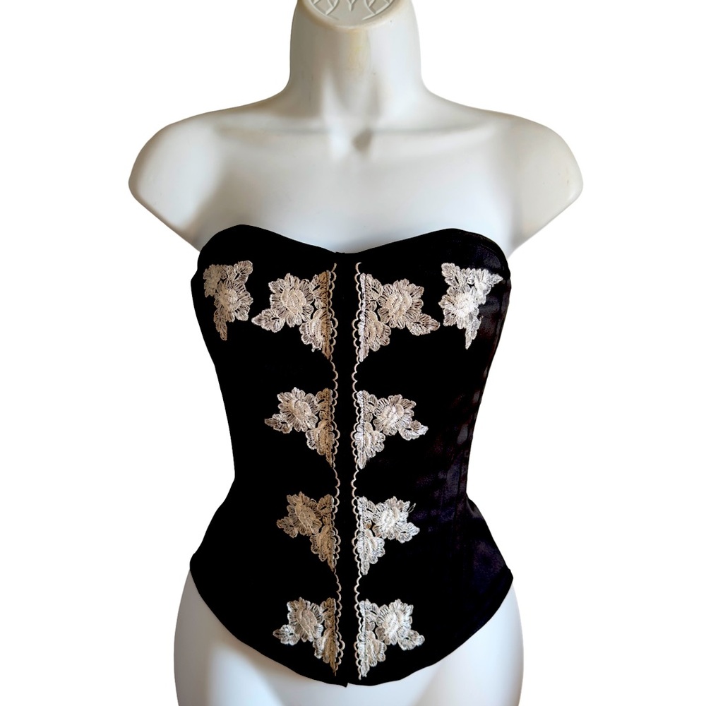 Vintage Charlotte Russe Black and Cream Floral Lace Corset Bustier Size S - Picture 4 of 9